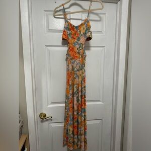 Audrey 3+1 Orange and Blue Maxi Dress